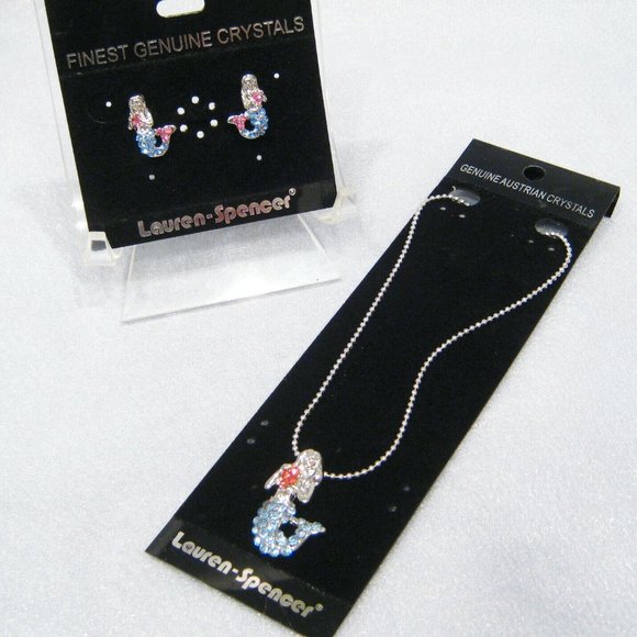LAUREN SPENCER MERMAID BLUE/PINK CRYSTALS EARRINGS - Picture 5 of 6